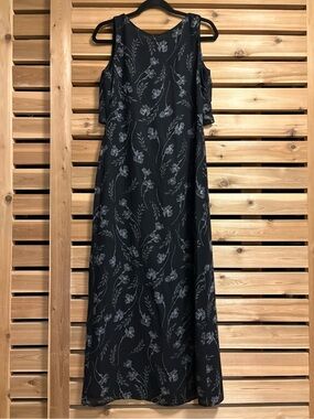 Vintage Shelli Segal Blue White Floral Black Sheath dress